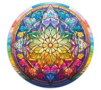 Rompecabezas de 1000 Piezas para Adultos, diseño de vitrales, Mandalas y Flores, Redondo de cartón, Ideal para la interacción Familiar y el Desarrollo Intelectual (67,5 x 67,5 cm)
