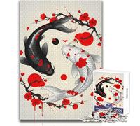 Rompecabezas de 1000 Piezas para Adultos, diseño de Yin Yang Koi Fish Sakura, Relajante, Suave, para Actividades de Ocio, Corte Fino y Suave, Juguete Artesanal, tamaño 38x52cm