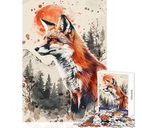 Rompecabezas de 1000 Piezas para Adultos diseño de Zorro Acuarela Juego de relajación con Piezas de Formas aleatorias Que se entrelazan por Completo tamaño 50x75cm