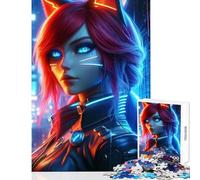 Rompecabezas de 1000 Piezas para Adultos diseño de Zorro Azul neón de Anime Juego de relajación con Piezas de Formas aleatorias Que se entrelazan por Completo tamaño 50x75cm