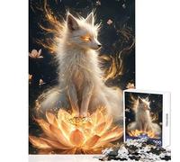 Rompecabezas de 1000 Piezas para Adultos diseño de Zorro Blanco sobre Loto Ideal para decoración del hogar Regalo Juego Educativo difícil y desafiante tamaño 38x52cm