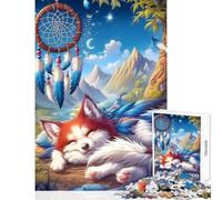 Rompecabezas de 1000 Piezas para Adultos diseño de Zorro durmiendo y atrapasueños Juguetes antiestrés Regalos geniales y Juegos de relajación Cada Pieza es única Tamaño 38x52cm