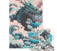 Rompecabezas de 1000 Piezas para Adultos diseño del dragón de Kanagawa Estilo asiático Ideal para decoración de Pared cumpleaños Divertidos y Originales (tamaño 38x52cm)