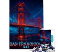 Rompecabezas de 1000 Piezas para Adultos diseño del Puente Golden Gate con Efecto neón un Reto para completar Ideal para decoración del hogar y para Mayores de 14 años 38x52cm