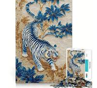 Rompecabezas de 1000 Piezas para Adultos,diseño Floral de Tigre Azul y Blanco,Juego de articulaciones afiladas,Juguete para Resolver Problemas,diversión Tranquila,decoración navideña 50x75cm