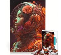 Rompecabezas de 1000 Piezas para Adultos, diseño Floral Rojo Sangre con Astronauta, Juguetes para armar, Actividades Divertidas en casa, Toda la Familia 38x26cm