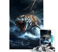 Rompecabezas de 1000 Piezas para Adultos diseño híbrido de Tigre y tiburón Juegos Familiares desafío de Inteligencia Cerebral Juguetes adictivos Regalo Divertido decoración del hogar (tamaño 38x26cm)