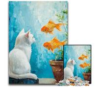 Rompecabezas de 1000 Piezas para Adultos, diseño intrincado de Gato y pez Dorado, de Madera, para Adolescentes, decoración DIY y diversión para estimular el Cerebro, 50x75cm