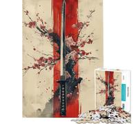 Rompecabezas de 1000 Piezas para Adultos diseño japonés Sakura Katana Juego práctico Juguete Juego Intelectual Obra de Arte Regalo de cumpleaños (tamaño 50x75cm)