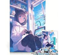 Rompecabezas de 1000 Piezas para Adultos, diseño Kawaii de Chica Gato Gamer, Juegos relajantes, Divertidos y con Humor, 38x52cm