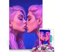 Rompecabezas de 1000 Piezas para Adultos, diseño Kawaii de Chicas besándose, Juego Imposible, desafiante de completar, 38x52cm