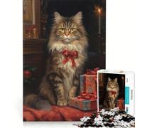 Rompecabezas de 1000 Piezas para Adultos, diseño navideño de Gato Maine Coon, Juego de ingenio, ensamblaje de Patrones, para Fortalecer el Amor en Pareja 38x52cm