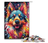 Rompecabezas de 1000 Piezas para Adultos diseño psicodélico Colorido de Perro de Madera Juego desafiante 1000 Piezas (38 x 26 cm)