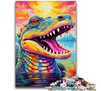 Rompecabezas de 1000 Piezas para Adultos, diseño psicodélico de cocodrilo del Nilo, Ideal para el Aprendizaje y como Regalo para Toda la Familia (26x38cm)