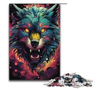 Rompecabezas de 1000 Piezas para Adultos diseño psicodélico de Lobo de Colores Un Juego desafiante una Obra de Arte Ideal para Adolescentes de 14 años en adelante 1000 Piezas (38 x 26 cm)