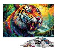 Rompecabezas de 1000 Piezas para Adultos, diseño psicodélico de Tigre, Rompecabezas de Madera de Alta dificultad para Adolescentes, 50x75cm/19,68x29,52 Pulgadas