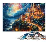 Rompecabezas de 1000 Piezas para Adultos diseño psicodélico del Palacio Nacional de Peña por la Noche Rompecabezas de Papel Juguete Educativo (tamaño 38 x 26 cm)