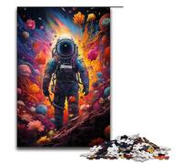 Rompecabezas de 1000 Piezas para Adultos diseño psicodélico Floral Colorido Astronauta Divertido Rompecabezas Familiar con póster a Juego y Hoja de Trivia de 75 x 50 cm