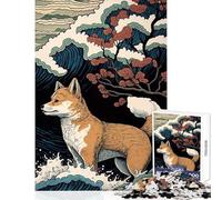 Rompecabezas de 1000 Piezas para Adultos diseño Shiba Inu Ukiyo E Juego práctico japonés para Mejorar la Memoria Juguete Decorativo para Pared Regalo para Reducir el estrés (38x52cm)