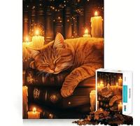 Rompecabezas de 1000 Piezas para Adultos,diseño Sueño de Gato a la luz de Las Velas,Juguete Decorativo de construcción Enfoque en la concentración,Juego de Paz,Regalo de cumpleaños (38x52cm)