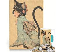 Rompecabezas de 1000 Piezas para Adultos diseño Vintage de Gata y niña Juguete Educativo de Madera difícil y desafiante con Papá Noel 38x52cm