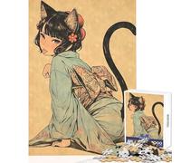 Rompecabezas de 1000 Piezas para Adultos diseño Vintage de Gato y niña Bloques de Madera Juguetes antiestrés Regalos para Mujeres y Hombres Juego Imposible difícil y desafiante tamaño 38x52cm