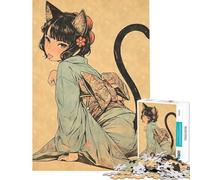 Rompecabezas de 1000 Piezas para Adultos diseño Vintage de una Gata y una niña en Madera Actividades Divertidas para Hacer en casa Juego antiestrés y Rompecabezas para Mayores de 14 años (38x52cm)