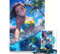 Rompecabezas de 1000 Piezas para Adultos Diversión en la Playa,Chica en Bikini,Bordes Suaves,Juguete para concentrarse,Juego de construcción,Juego Tranquilo,Escena navideña (38x52cm)