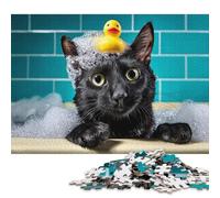 Rompecabezas de 1000 Piezas para Adultos, Divertidos Rompecabezas de Madera para la Hora del baño de un Gato Negro, Ideal para Decorar el hogar, Regalos navideños, 1000 Piezas (75 x 50 cm)