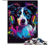Rompecabezas de 1000 Piezas para Adultos DJ Neon Border Collie de Madera, cumpleaños, Navidad y Halloween, 50x75cm, decoración artística DIY, Regalo de cumpleaños