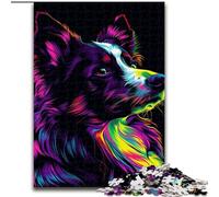 Rompecabezas de 1000 Piezas para Adultos DJ Neon Border Collie de Madera, Idea decoración del hogar 50x75cm, Actividad para Adultos y familias, Regalo de decoración del hogar