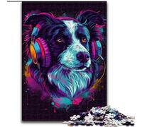 Rompecabezas de 1000 Piezas para Adultos DJ Neon Border Collie de Madera, Mayores de 14 años,manualidad Divertida para Toda la Familia, cumpleaños y Vacaciones