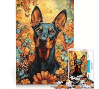 Rompecabezas de 1000 Piezas para Adultos Doberman en un jardín Floral Juegos Divertidos para la interacción Entre Padres e Hijos Cada Pieza es única 50x75cm