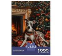 Rompecabezas De 1000 Piezas para Adultos Dog Christmas Portrait by Fireplace Greyhound in Sweater Rompecabezas para Adultos Juego Familiar Regalos para Mujeres Regalos para Amigos Y Familiares 70x50c