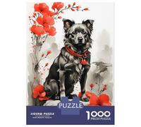 Rompecabezas De 1000 Piezas para Adultos Dog Ink Japanese Style Rompecabezas para Adultos Juegos Relajantes Regalos para Mujeres Desafiantes para Completar 52x38cm/1000pcs