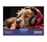 Rompecabezas De 1000 Piezas para Adultos Dog Wearing Headphones Relaxing Rompecabezas para Adultos Análisis Práctico del Juego Y Lógica Interacción Entre Padres E Hijos 70x50cm/1000pcs