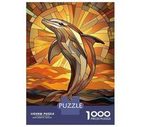 Rompecabezas De 1000 Piezas para Adultos Dolphin Sunset Stained Glass Rompecabezas para Adultos Juego De Ingenio Desafío Educativo Difícil 52x38cm/1000pcs