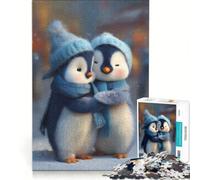 Rompecabezas de 1000 Piezas para Adultos Dos adorables pingüinos abrazándose en Invierno Juegos Divertidos para la interacción Entre Padres e Hijos Incluye póster y Hoja de Preguntas y respuestas