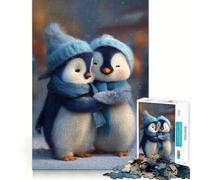 Rompecabezas de 1000 piezas para adultos Dos adorables pingüinos abrazándose en invierno Piezas de corte limpio Juego de habilidad mental Momento de relajación Diversión Escena navideña Arte (50x75cm)