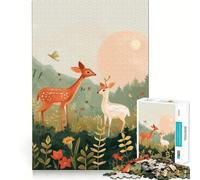 Rompecabezas de 1000 Piezas para Adultos Dos Ciervos en un Prado Floral Diseño de Corte preciso Juego de Mesa Regalo Ideal para Pasar el rato Escena navideña Arte (50x75cm)