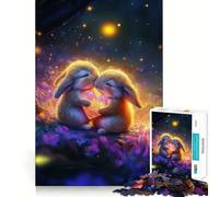Rompecabezas de 1000 Piezas para Adultos Dos conejitos sosteniendo un corazón Arte de Ajuste Juego Mental Regalo Juego Lento Decoración navideña para Pared (50x75cm)