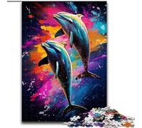 Rompecabezas de 1000 Piezas para Adultos,Dos Delfines Saltando,de Madera,Ideal para divertirse en Familia,Relajarse 50x75cm para cumpleaños,Fiestas y Ocasiones Especiales