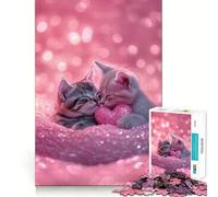 Rompecabezas de 1000 Piezas para Adultos Dos Gatitos con corazón Arte de Corte preciso Juego Creativo para ejercitar la Mente Juego de Ocio Divertido Regalo de cumpleaños (38x26cm)