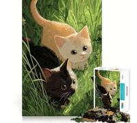 Rompecabezas de 1000 Piezas para Adultos Dos Gatitos en la Hierba Alta Decoración práctica y Divertida Juguete para ejercitar la Mente Regalo Ideal para Pasar un rato Agradable en Navidad (50x75cm)
