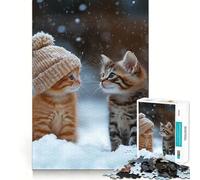 Rompecabezas de 1000 Piezas para Adultos Dos Gatitos en la Nieve Juego Divertido para desarrollar la Mente y el Pensamiento Ideal para el Tiempo Libre y para Celebrar cumpleaños (38x52cm)