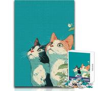 Rompecabezas de 1000 Piezas para Adultos: Dos Gatos Mirando hacia Arriba con Flores Un pasatiempo Relajante y calmante para Interiores Ajuste preciso Tamaño del Juguete: 50x75cm