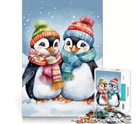 Rompecabezas de 1000 piezas para adultos Dos lindos pingüinos en una escena invernal Piezas de corte limpio Juego de habilidad mental Momento de relajación Diversión con escena navideña Arte (50x75cm)