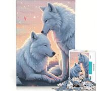 Rompecabezas de 1000 Piezas para Adultos Dos Lobos Blancos en un Paisaje Pastel Juegos Familiares desafiantes para completar Que fomentan el Amor Entre Parejas 38x26cm