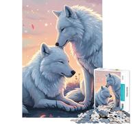Rompecabezas de 1000 Piezas para Adultos Dos Lobos Blancos en un Paisaje Pastel Juguete Intelectual Juego de ingenio Análisis y lógica Regalos para Hombres y Mujeres (Tamaño 38x52cm)