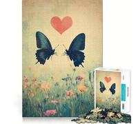 Rompecabezas de 1000 Piezas para Adultos Dos Mariposas y un corazón Juego de lógica de Ajuste Juguete Divertido Juego Gratuito Regalo de cumpleaños (38x26cm)